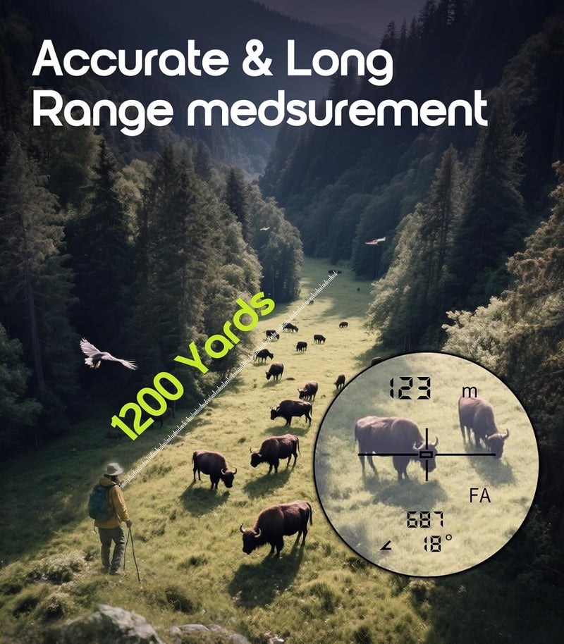 Flagfront Range Finder for Hunting, 1200 Yards Laser Rangefinder with 6X Magnification,Speed/Angle/Distance Multifunctional Waterproof Rangefinder for Hunter - Image 2